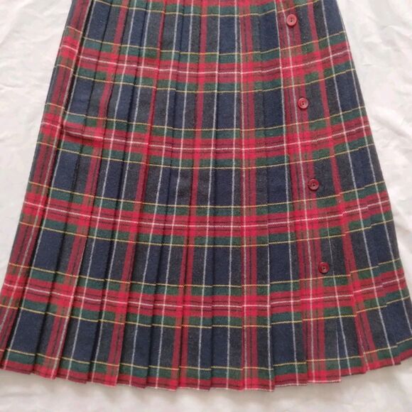 Vintage Plaid Pleated Skirt Red Navy Green Womens Size 10 - Picture 3 of 9